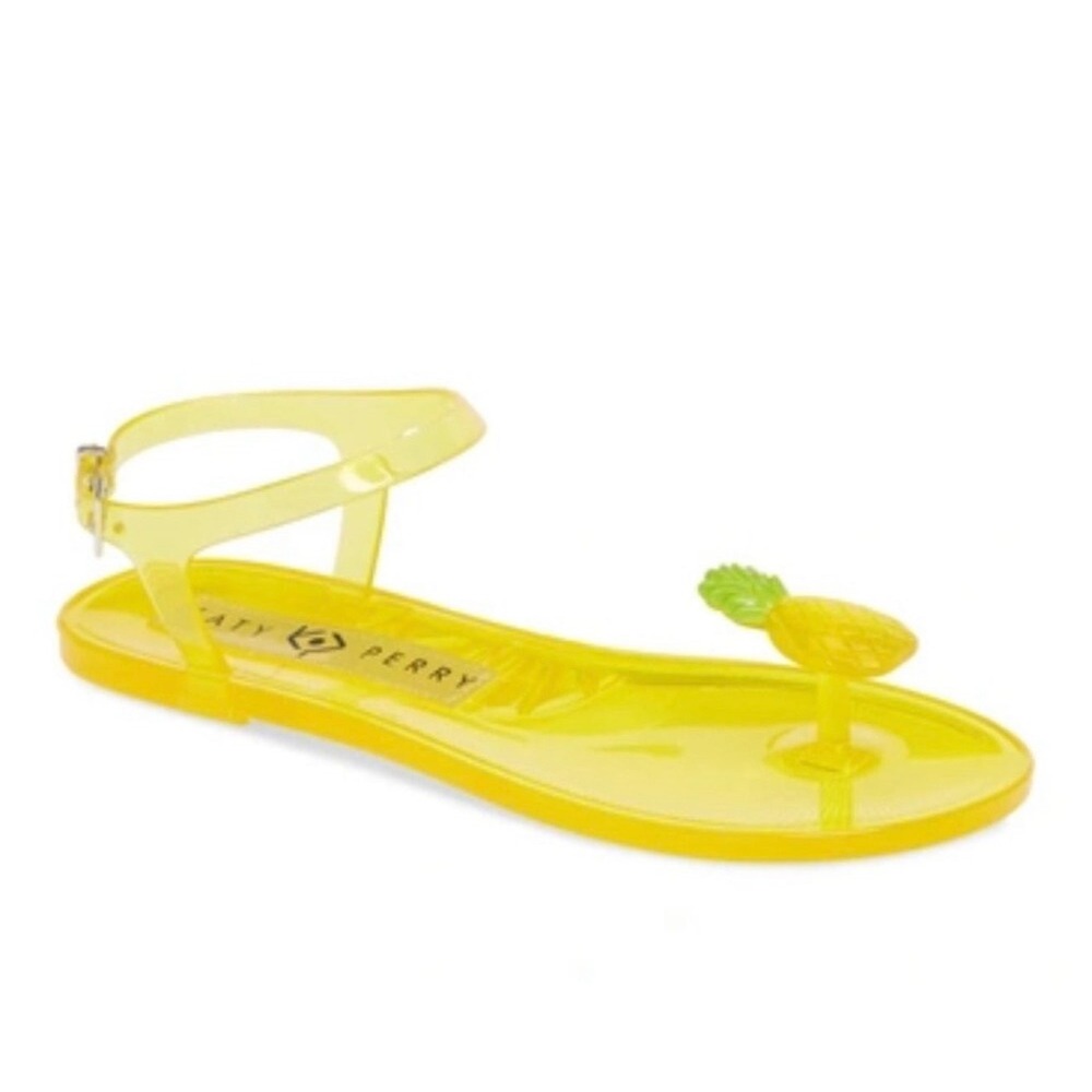 Katy Perry Geli‎ Yellow Peach Jelly Sandals Womens Ankle Strap Thong Flat Shoes